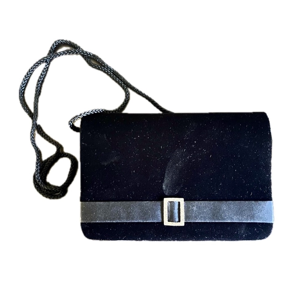 HILLARD & HANSON Black Velvet Evening Clutch Purse EUC Vintage 90s